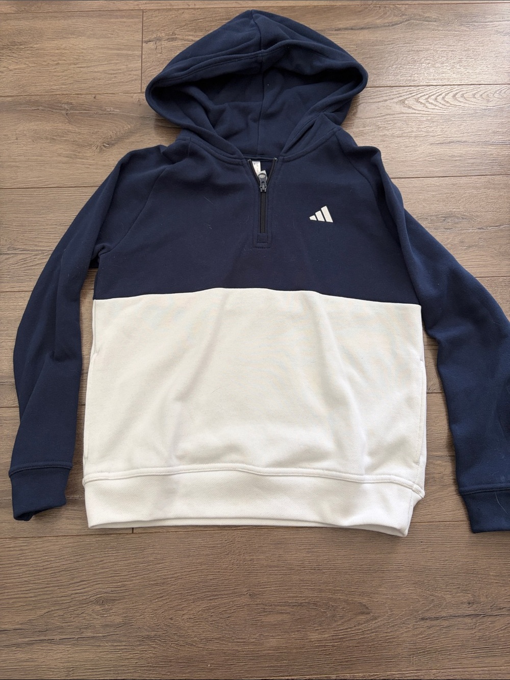 adidas Navy and White Half-Zip Hooded Sweatshirt. Boys size Medium